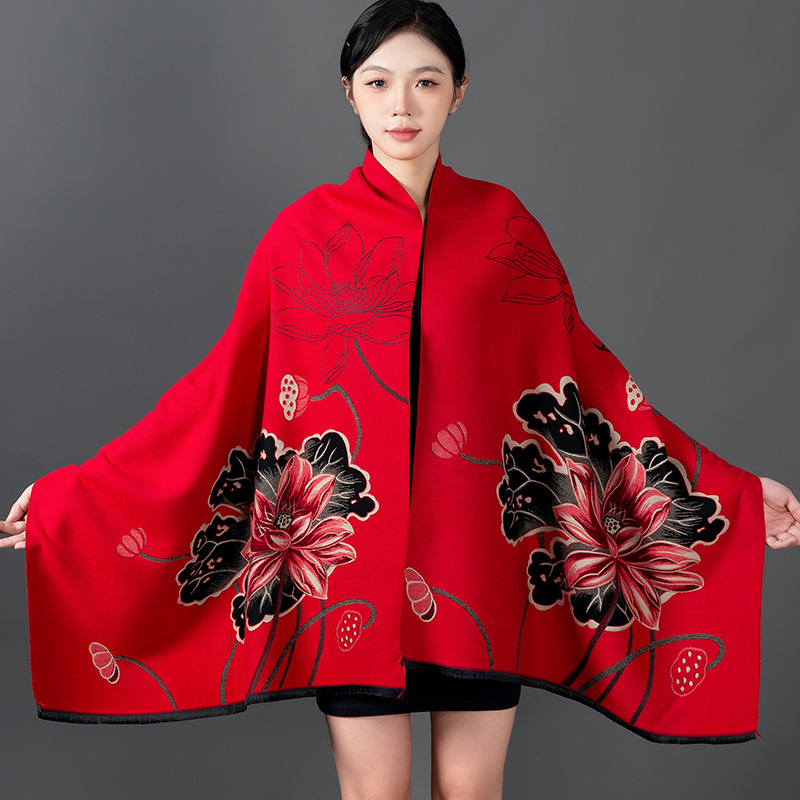Woven Scarf Blanket - Women Winter Shawl Cashmere Scarf Floral