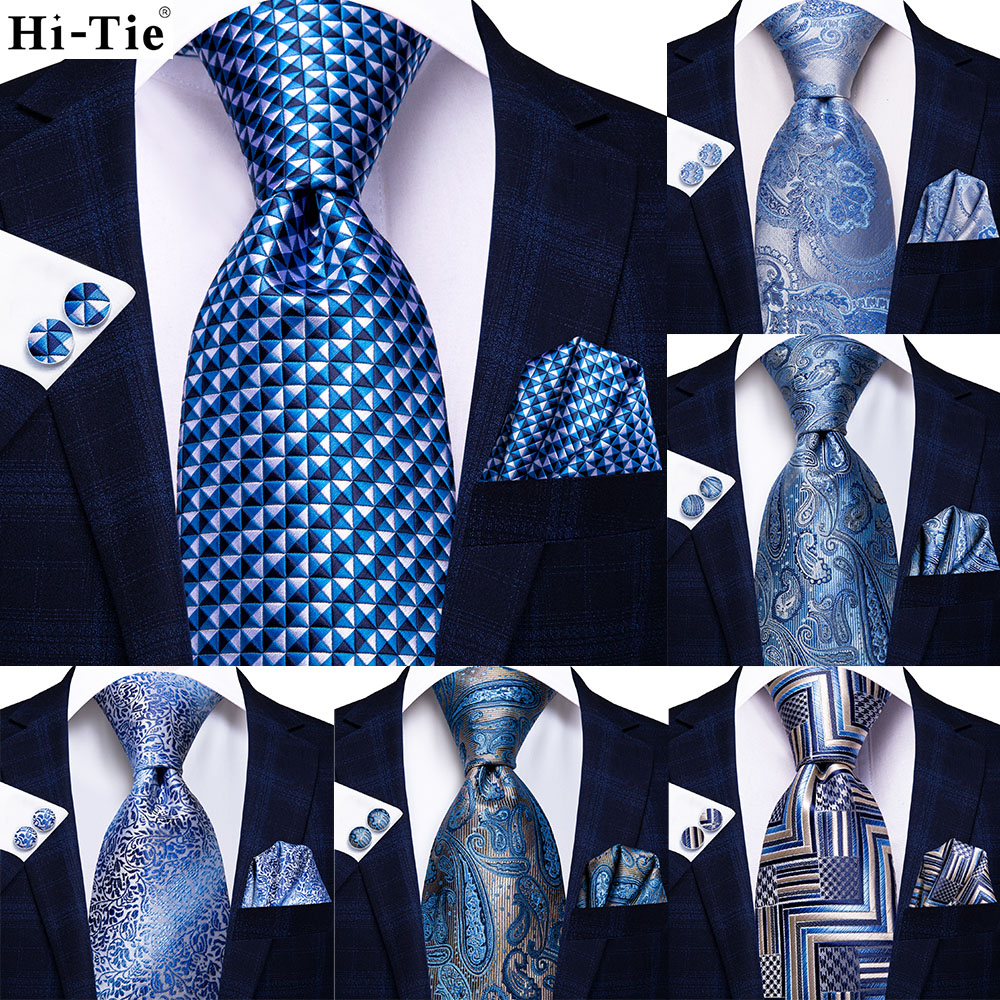 Silk Tie Striped - Hi-Tie Fashion Designer Light Blue Plaid