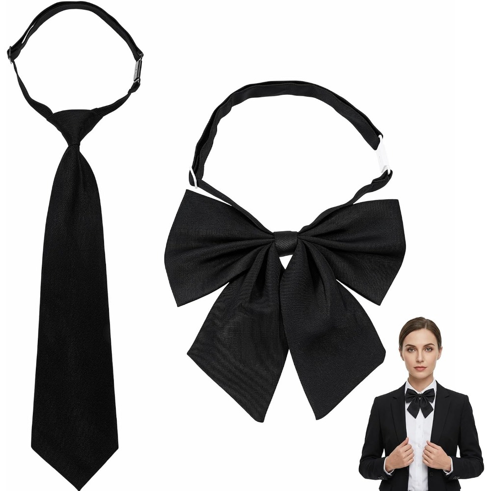 Bow Tie Pre Tied - Black Bow Ties for Women, Large
