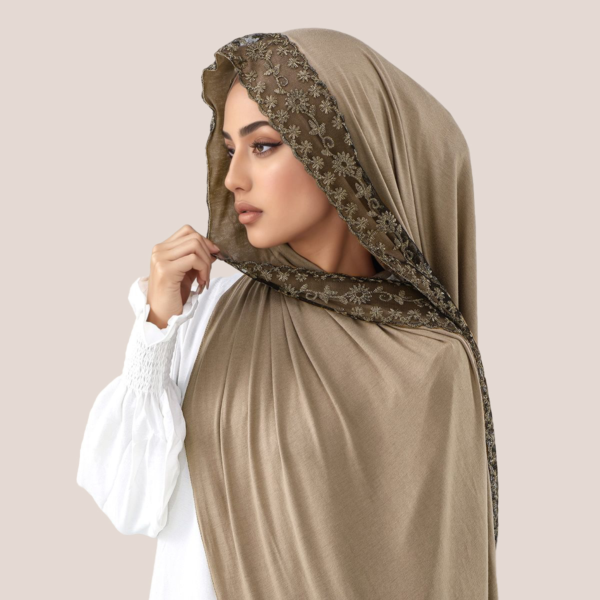 Lace Embroidery Cotton Jersey  - Head Wrap Turban 评论和价格