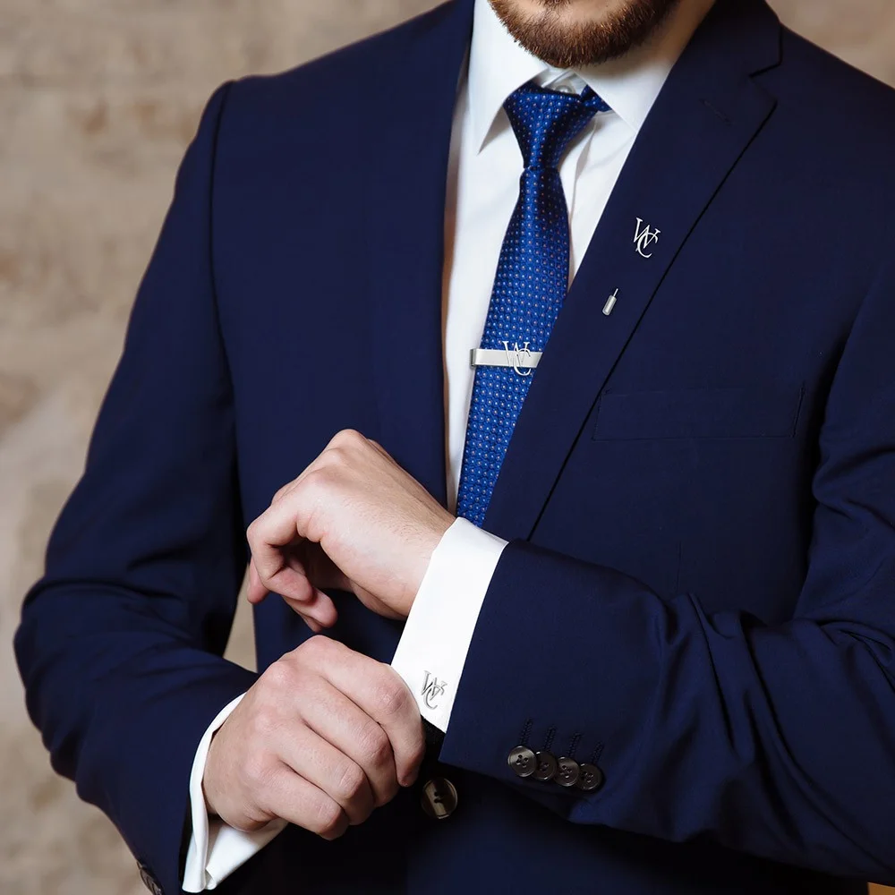 Personalized Cufflinks/Lapel P - Tie Bar Set Gift 评论和价格
