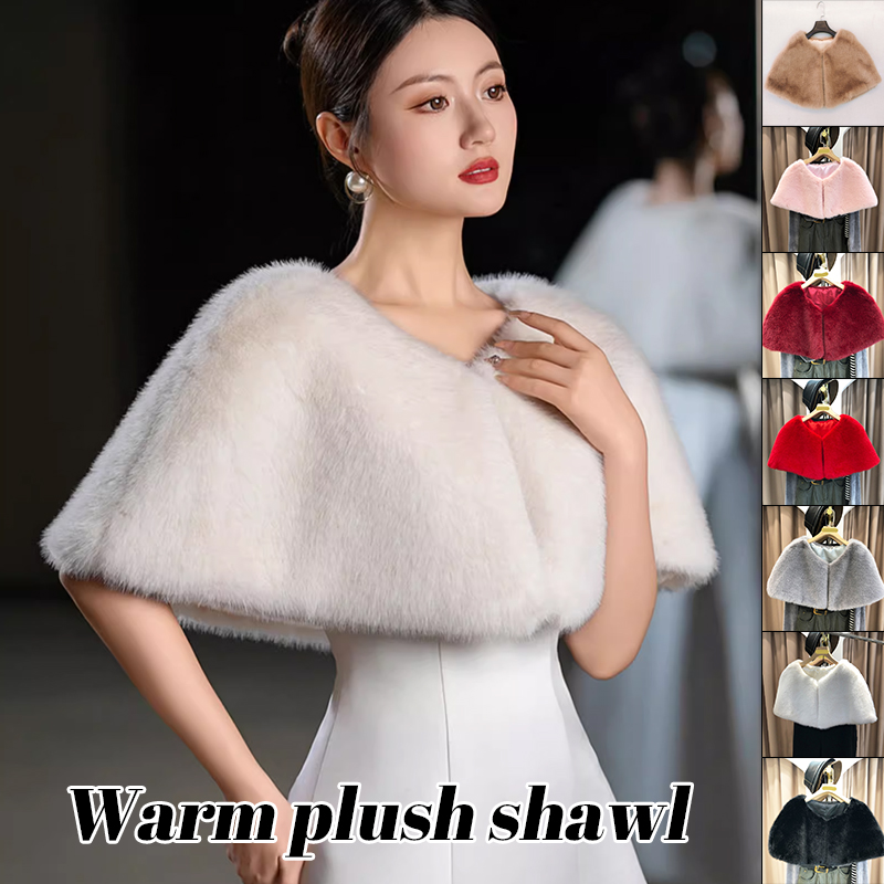 Women Winter Faux Fur Shawl El - Stole Wedding Shawl 评论和价格
