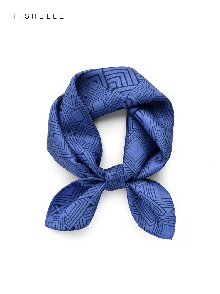 Geometric printed real silk tw - Ascot Neck Scarf 评论和价格